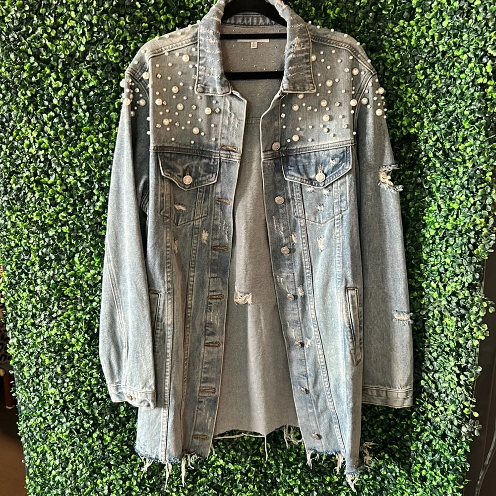 Distressed light blue Denim Jacket. New with tags from my boutique. - Picture 2 of 4